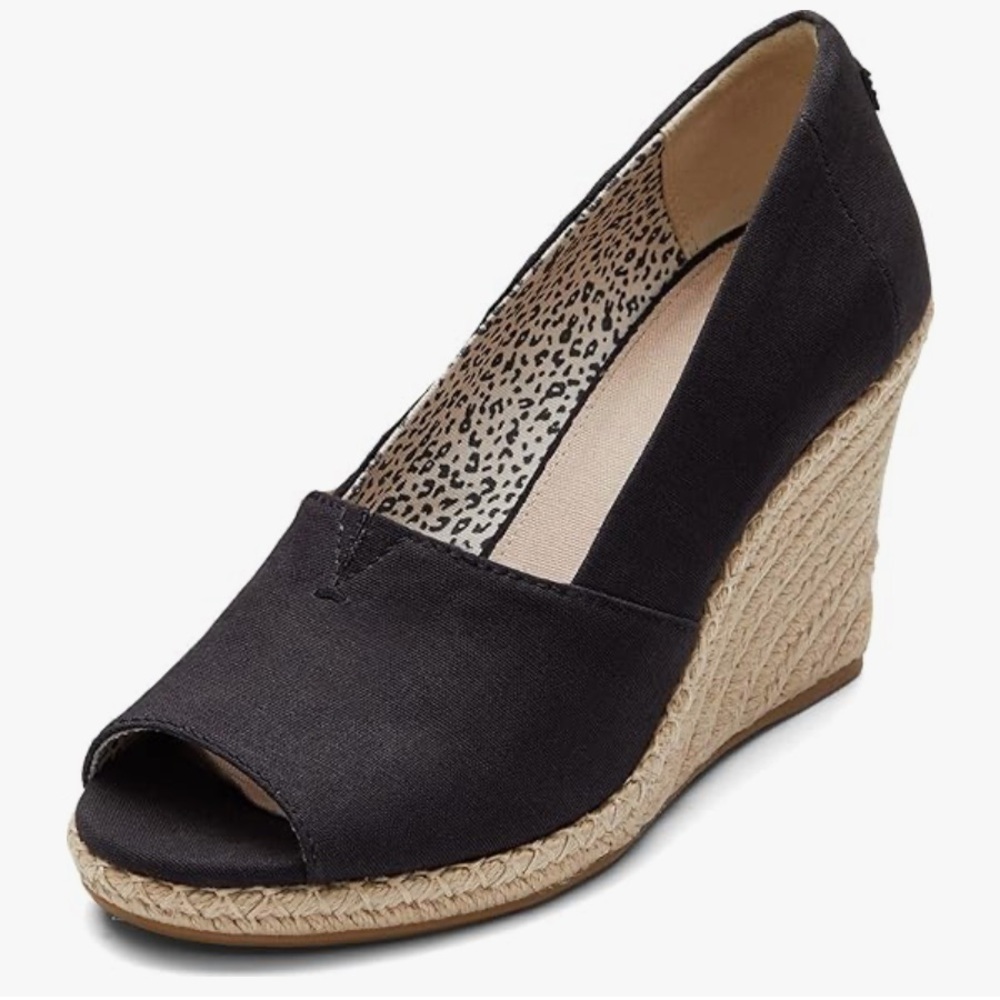 Black Wedge Espadrille Peep-Toe Shoes